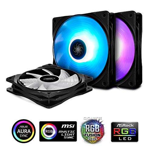 DEEPCOOL RF120 3in1 3X120mm RGB LED PWM Fans with Fan Hub and Extension, Compatible with ASUS Aura Sync