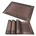 famibay PVC Place Mats - Heat Insulation PVC Placemats Stain-Resistant Woven Vinyl Table Mats for Kitchen Set of 4-30x45 cm (Brown)