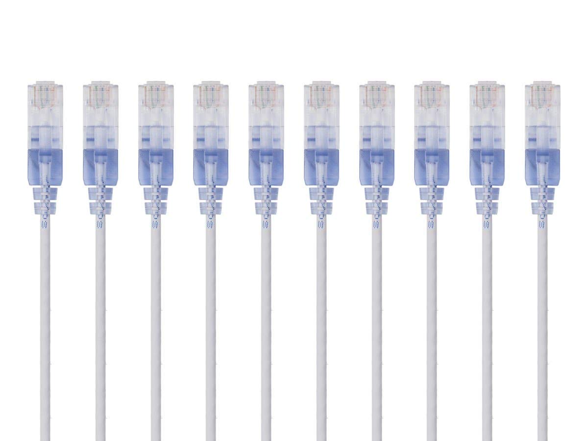 Monoprice Cat6A Ethernet Patch Cable - Snagless RJ45, 550Mhz, 10G, UTP, Pure Bare Copper Wire, 30AWG, 10-Pack, 1 Feet, White - SlimRun Series
