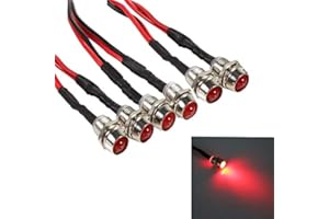 JAIZAIWJ 6pcs 6mm 1/4" LED Metal Signal Indicator Light 12v Waterproof Signal Lamp with 200mm Wire for Car Trucks Boats (Red)