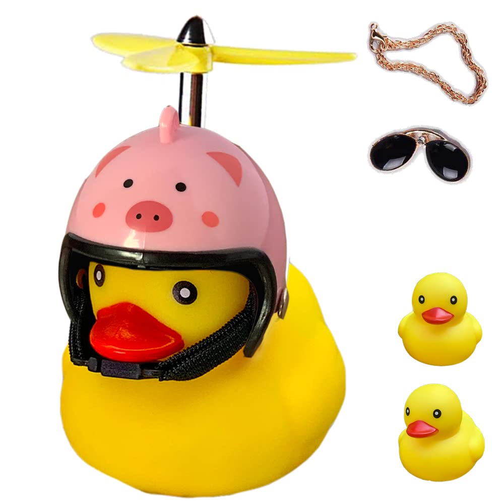 ACEDOAMARE Duck Bike Bell, Cute Rubber Yellow Duck Bicycle Accessories with LED Light Propeller Helmet Squeeze Horns for Cycling Motorcycle Car Handlebar Bicycle (Pig)