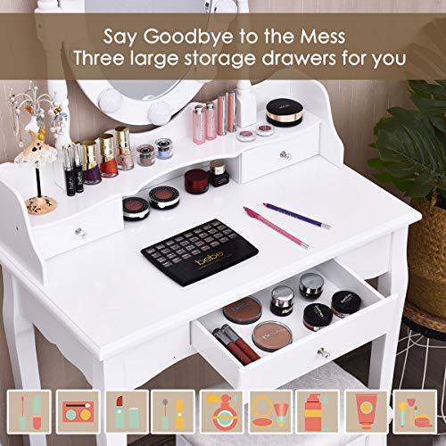 CHARMAID Vanity Table Set with Lighted Mirror, 10 Dimmable LED Bulbs