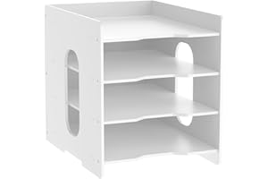 4 Tier Paper Organizer Storage, Wood Adjustable Shelves Paper Storage Shelf with Extraction Slot for 12x12Inch Scrapbooks, Le