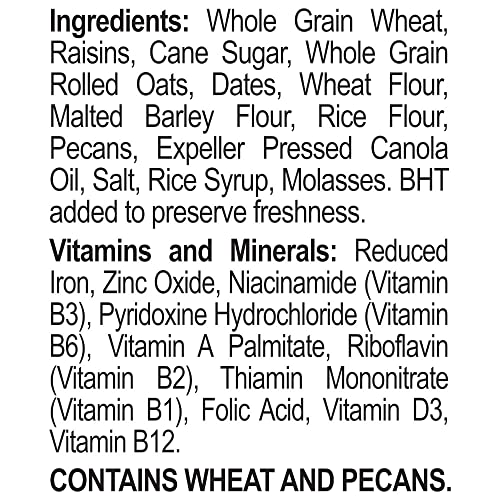 GREAT GRAINS RAISINS DATES AND PECANS BREAKFAST CEREAL, RAISIN CEREAL WITH SWEET DATES AND GRANOLA CLUSTERS, NON-GMO PROJECT VERIFIED, 16 OZ BOX