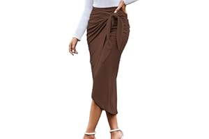 UEOIOW Women Ruched Pencil Skirt High Waist Wrap Tie Front Asymmetrical Long Maxi Skirts Bodycon with Slit