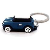 Keychain with MINI Cooper(Silicone Model), 3D OM, Stylish Cute Adorable, Silver Chain (Blue),KM1-B1