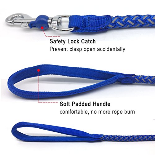 Mycicy 6 ft Reflective Blue Dog Leash, Best Nylon Braided Rope Dog