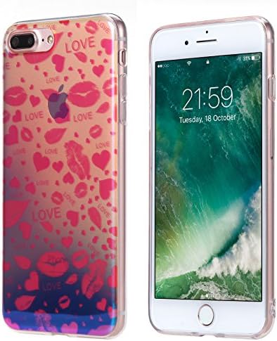 Fotrust Transparent Blue Ray iPhone 7 Plus Case with Interior Art Design Ultra Slim for Apple iPhone 7 Plus 5.5''(Red Kiss)