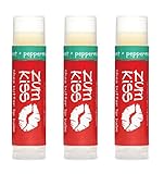 Zum Peppermint Kiss Stick (Pack of 3) with Certified Organic Sunflower Seed Oil, Beeswax, Shea Butter, Pure Essential Oils, Candelila Wax, Vitamin E and Honey, 0.15 oz