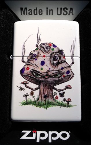 Zippo Custom Lighter - Smoking Mushroom Shroom Psychedllic Eyes Faces White Matte Limited Edition Very Rare!