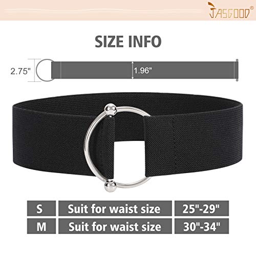 JASGOOD Women Stretchy Wide Waist Belt,O Ring Buckle Elastic Waist belt for Dress,Black,Suit for Waist Size 25-29 Inches