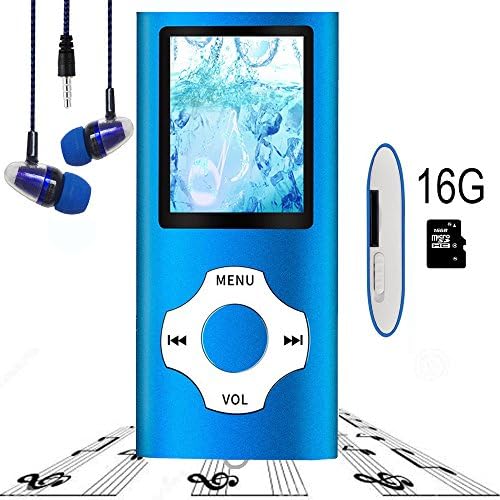 MP3 Player/MP4 Player, Hotechs MP3 Music Player with 16GB Memory SD card Slim Classic Digital LCD 1.82'' Screen with FM Radio, (16GB-Blue-01LX)