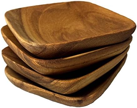 Solid Teak Wood Square Herb Mini Bowls, Set of 4 by Rustic Wall Co.