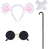 Mouse Costume Accessories Set Mouse Ears Headband Sunglasses Blind Cane White Gloves for Halloween Adult Women Costume
