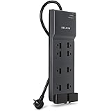 Belkin 8-Outlet Home And Office Surge Protector, Telephone Line And Flat AC Plug, 12ft Cord , Black