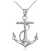 American Heroes Textured 925 Sterling Silver Fouled Anchor Pendant Necklace with Rolo Chain and Pendant only