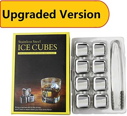 Upgraded Bigger Size Whiskey Stones, Reusable Ice Cubes that don't Melt Non-diluting Wine Chillers, GRG Stainless Steel whiskey chilling rocks for Whiskey, Wine, Beer, Beverage and Drinks(8-Pack)