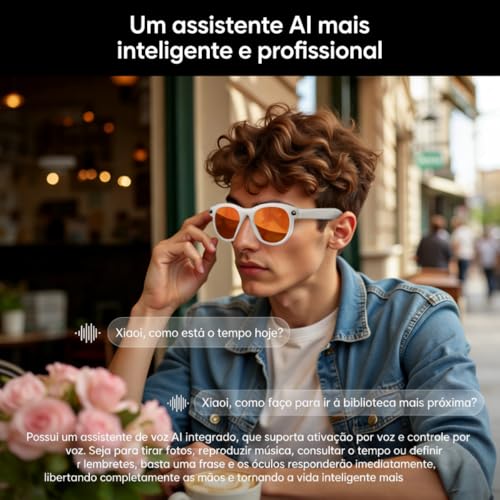 Óculos inteligentes equipados com inteligência artificial, Bluetooth, tradução instantânea, câmera de 2 milhões de pixels, reprodução de música e função de chamada em viva-voz. (Preto)