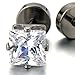 6mm Square Cz Princess Cut Stud Earrings for Men and Women Stainless Steel Screw Back Post, 2pcs