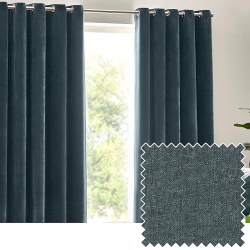 Yard Heavy Chenille Eyelet Curtain Pair (Marine, 117 x 137 cm)