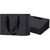 Katfort Black Gift Bags with Handles 36 Pack, 9x4x7inch Kraft Black Paper Bags Reusable for Shopping, Wedding, Party, Gift, Retail