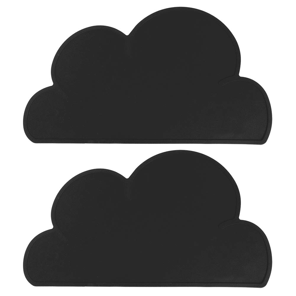 Kids Placemats Non Slip, Silicone Children Table Mats, Reusable 2 Pieces of Cloud Shaped Feeding Placemat, Portable Travel Tableware (black)