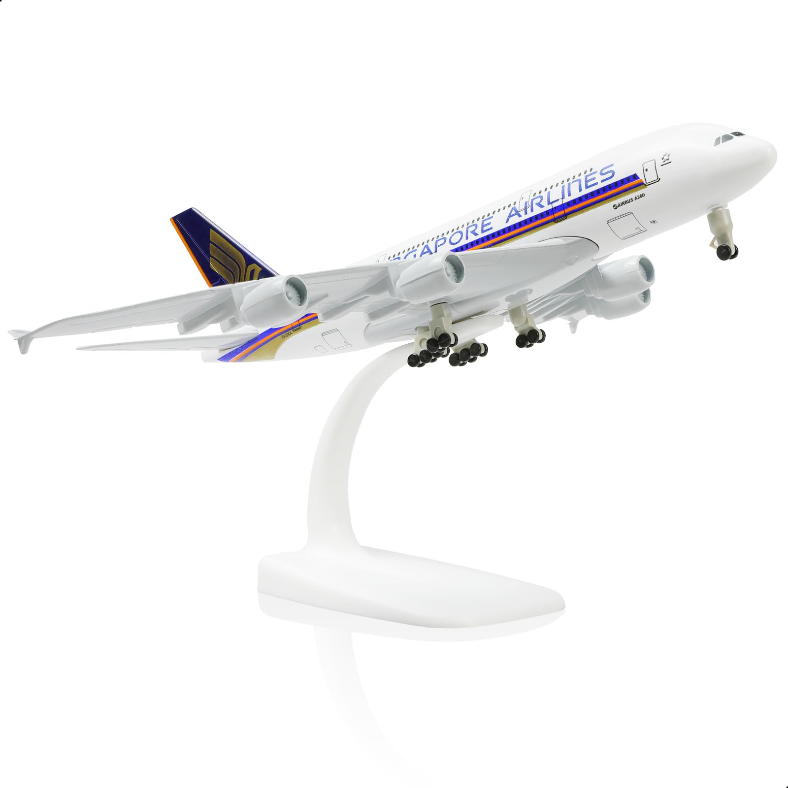 QIYUMOKE A380 Singapore 1/300 Die-cast Metal Airplane Model -A380 Sky Jumbo Airbusa380 Model Plane with Stand (7.5 inches Long) for Aviation Enthusiast Gift or Display Decorations