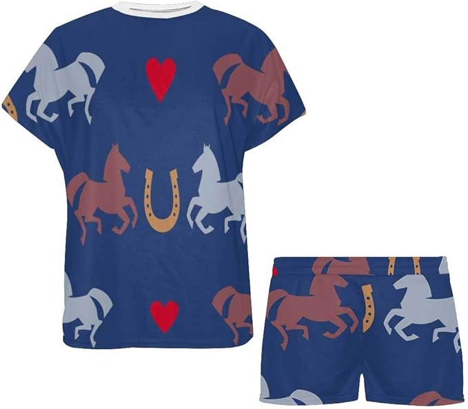 INTERESTPRINT Racing Horses Women's Lightweight Pajama Set, Short Summer Pjs at Amazon Women’s