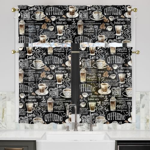 Qeenking Coffee Kitchen Curtains 3 Piece Set