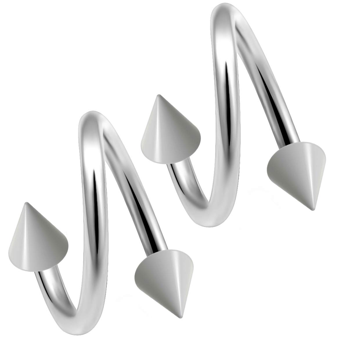 2pc Twisted Barbell 16 Gauge Piercing Earrings Helix Cartilage Twist 316LVM Surgical Steel Daith Spiral Navel Bar Banana Button Ring Navel Twister Body Jewellery 3mm White Acrylic Spike 8mm