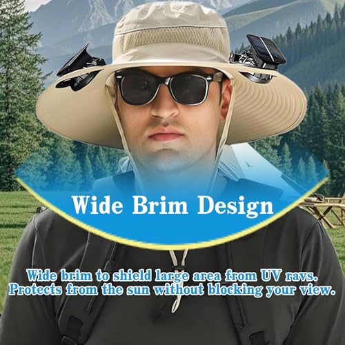 Solar Fan Sun Hat Wide Brim Hat Outdoor Wide Brim Sun Hat with 2 Solar Fan Fishing Hat, Hat UPF 50+, Removable & USB Charging