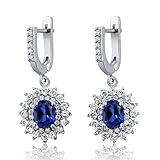 6.48 Ct Oval Blue Simulated Sapphire 925 Sterling Silver Dangling Earrings