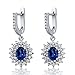6.48 Ct Oval Blue Simulated Sapphire 925 Sterling Silver Dangling Earrings