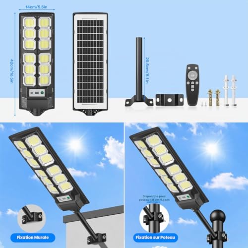 VOPHICHO Solar Outdoor Street Light, 6500K Waterproof Outdoor Solar Lamp with Motion Sensor, Remote Control, Powerful Solar Spotlight LED Spotlight Outdoor Garden Garage Street Light, 2 Pieces