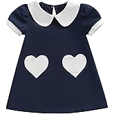 WZTYYDS Toddler Girl Valentines Day Outfits Little Girls A-line Summer Dress Short Sleeve Doll Collar Sweet Heart Dresses