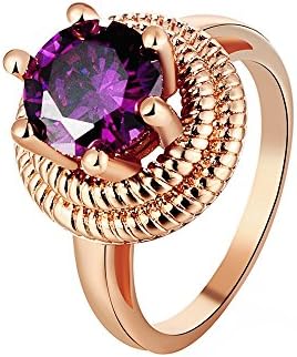Amethyst Ring Round Purple Imitation Gemstone Rings Bijoux for Women Rose Gold Plated Anillo Amatista Discounts Ulove R103