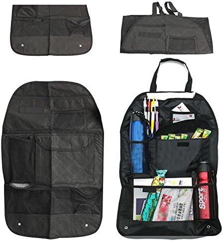 Car Seat Organizer Set (2 Pack) in Black - Multi-Purpose Luxury Back Seat Protector, Kick Mat, Car Organizer - Baby Travel Accessories, Kid’s Toy Storage, Food &amp; Snacks Storage - Large &amp; Small Pockets