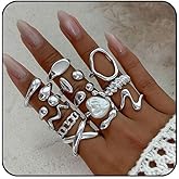 cotwdi Gold Rings for Women Chunky Silver Rings Set Adjustable Baroque Pearl Ring Stacking Thumb Ring Wedding Prom Vintage Jewelry