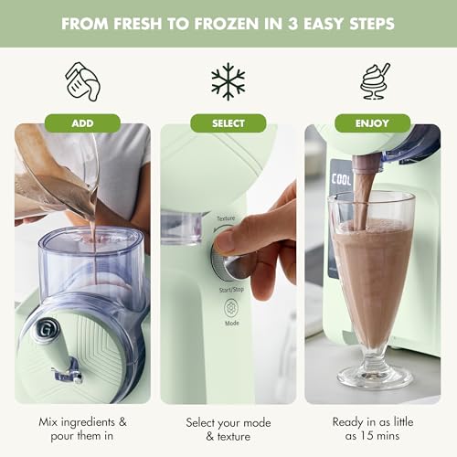 GreenPan Frost Máquina para hacer helados y bebidas congeladas, servicio suave, granizados, sorbetes, batidos y cócteles, no necesita congelador, 7 texturas, silencioso y rápido, fácil de limpiar, tamaño familiar, pistacho salvia