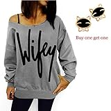 Laimeng, Women Womens Letter Print Loose Sweatshirt Casual Pullover Top (XL, Gray)