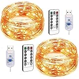 Fairy Lights USB LED String Lights Warm White Copper Firefly Twinkle Lights Remote Timer Decorative Lights Bedroom, Party, Wedding Decoration, Cafe 100LED/32.8Foot (10Meter) 2pcs