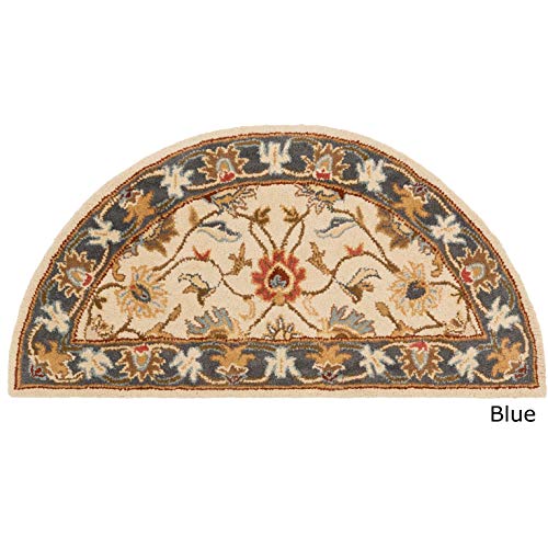 Ivory Hearth Rug Fireplace Carpet, Grey Blue Border Half