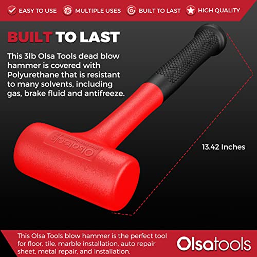 Olsa Tools 3 lb Dead Blow Hammer NonMarring Polyurethane Head