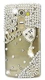 LG Phoenix 2 Case, STENES Luxurious Crystal 3D Handmade Sparkle Diamond Rhinestone Clear Cover with Retro Bowknot Anti Dust Plug - Shield Pearl Pendant Flowers LOVE / Clear