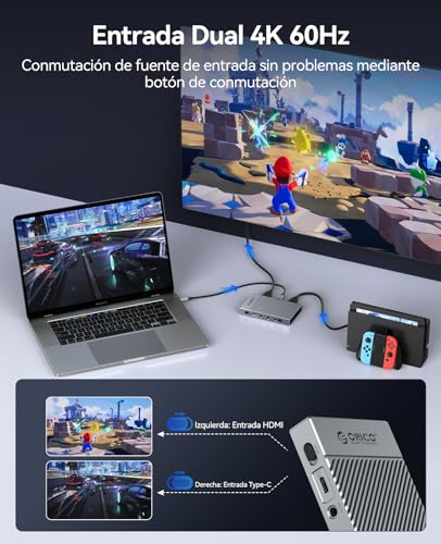 ORICO HDMI Capture 4K@60Hz with Passthrough - HDR, VRR, Ultra Low Latency - Compatible with Switch, PS5/PS4, Xbox, Windows, Mac, Linux, Android