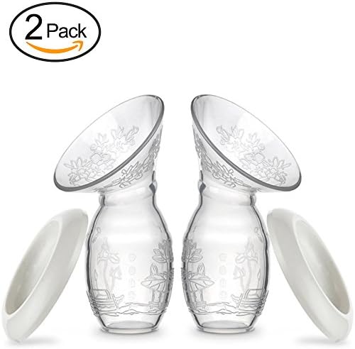 ELSKA 2 Pack Manual Breastfeeding Silicone Breast Pumps Milk Saver Pumper Cup Breastpump with Suction Flanges and Cover Lid 100ml for Women