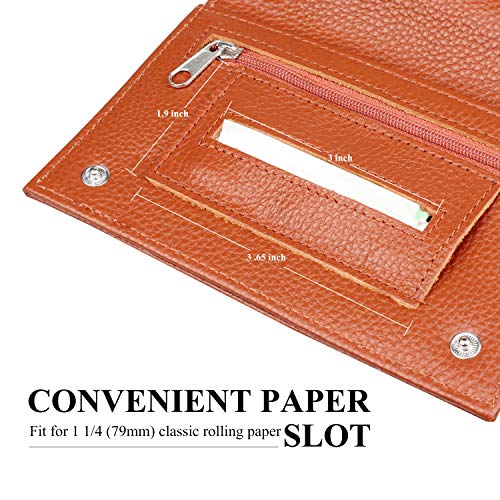 Kosibate Premium Genuine Leather Hookah Cigarette Tobacco Pouch Case W/Rolling Tip Paper Holder Slot Christmas Xmas Gift (Brown)
