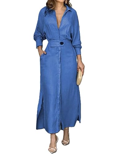 Cotton Shirt Dress for Womens Dressy Casual Collar Button Waisted