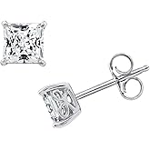 Amazon Essentials Plated Sterling Silver Stud Earrings set with Princess Brilliant Cut Infinite Elements Cubic Zirconia , (previously Amazon Collection)