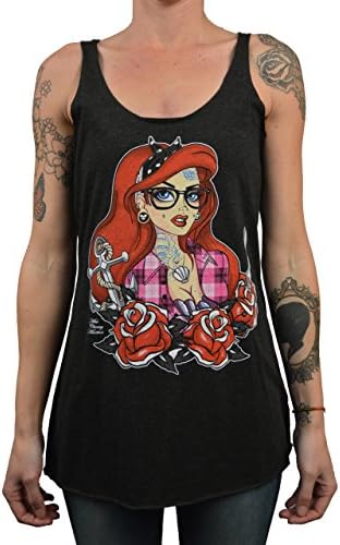 Women's Tattooed Mermaid by Miss Cherry Ariel Flowy Black Racerback Tank Top